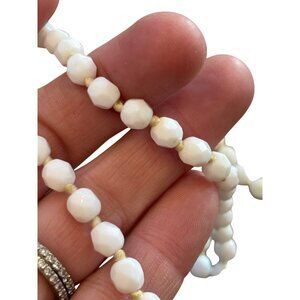 White Faceted Bead Necklace With Gold-Tone Barrel Clasp